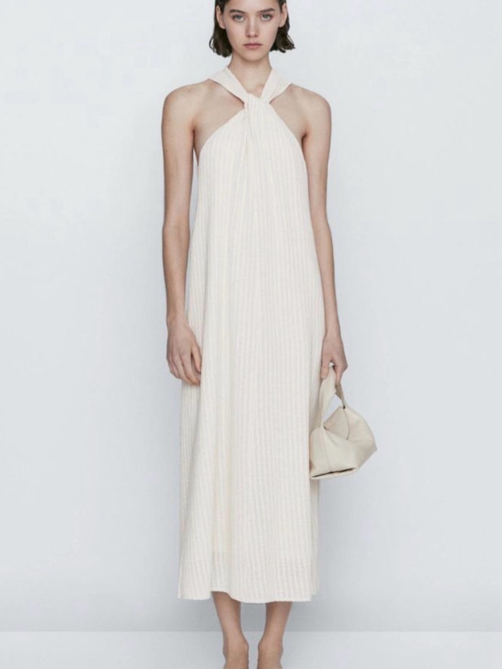 Massimo Dutti Sleeveless Cream Halter Midi Dress size Xs